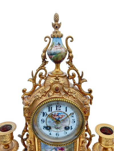 Stunning antique French 3-piece Mantel clock & candelabra set – ca1890 French ormolo mantel clock Antique Clocks 8