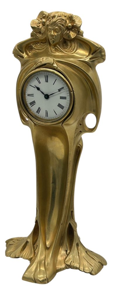 Stunning Antique W.M.F Influence Art nouveau Bronze Ormolu Figural Mantel  Clock ca1900