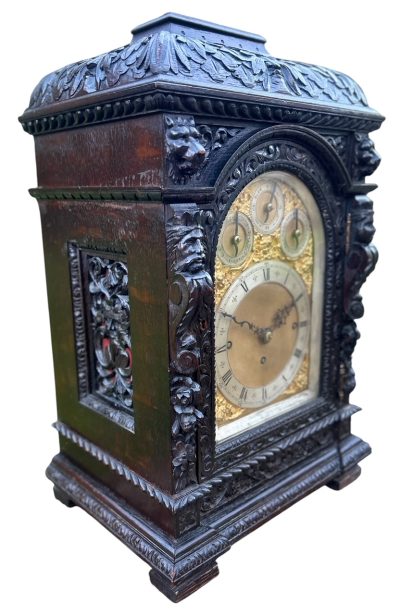 Outstanding Hand Carved oak English 8 bell dual chime Triple fusee bracket clock Triple Fusee Antique Clocks 16