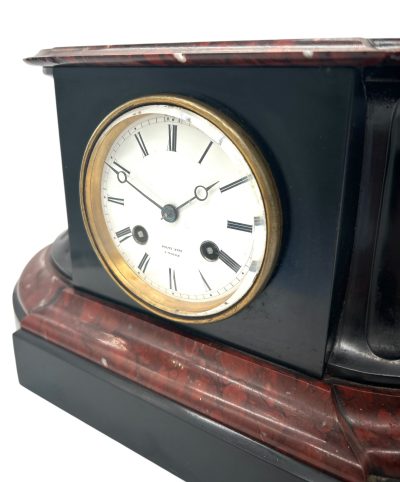 Stunning Rouge Marble & Slate 8 day Mantel clock – Ca 1870 Mantel Clock Antique Clocks 13