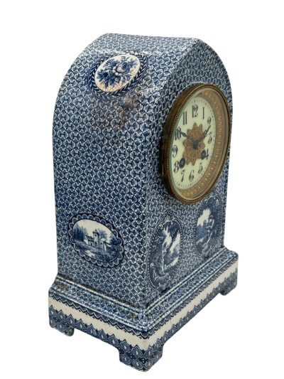 Gorgeous Delftware Studio Pottery Mantel Clock – 8 Day bell striking Pottery Mantel Clock French mantel clock Antique Clocks 4