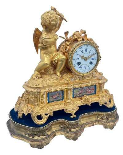 Exquisite Antique French Ormolu Cherub Figural Mantel sevres clock – ca 1860 French ormolo mantel clock Antique Clocks 12