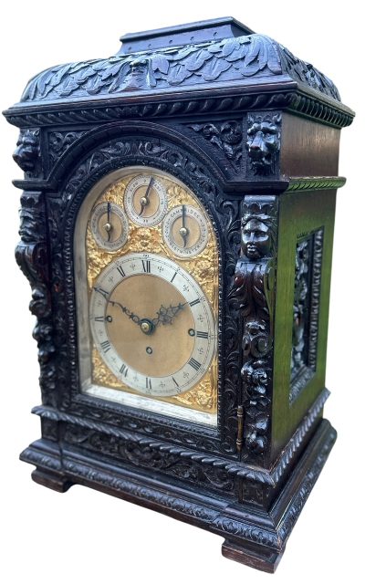 Outstanding Hand Carved oak English 8 bell dual chime Triple fusee bracket clock Triple Fusee Antique Clocks 17