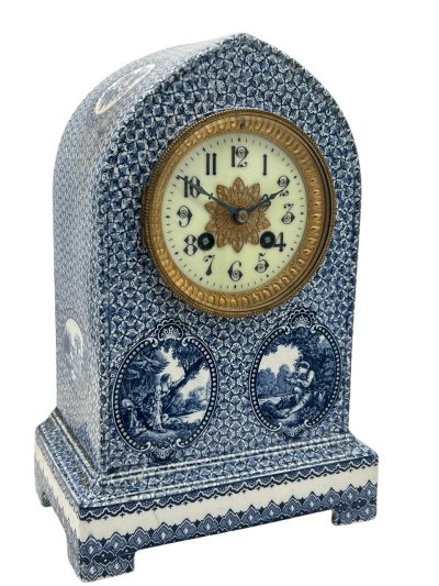 Gorgeous Delftware Studio Pottery Mantel Clock – 8 Day bell striking Pottery Mantel Clock French mantel clock Antique Clocks 5