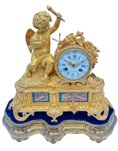 Exquisite Antique French Ormolu Cherub Figural Mantel sevres clock – ca 1860 - Image 11