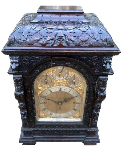 Outstanding Hand Carved oak English 8 bell dual chime Triple fusee bracket clock Triple Fusee Antique Clocks 18