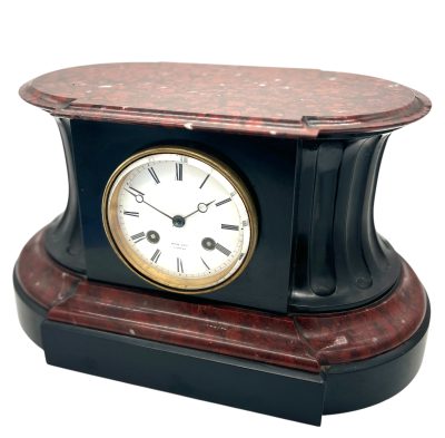 Stunning Rouge Marble & Slate 8 day Mantel clock – Ca 1870 Mantel Clock Antique Clocks 15