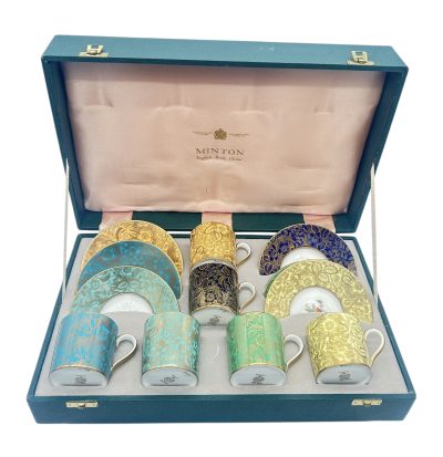 Vintage Minton Brocade English bone china Tea set – Set of 6 – in presentation box tea set Antique Ceramics 3