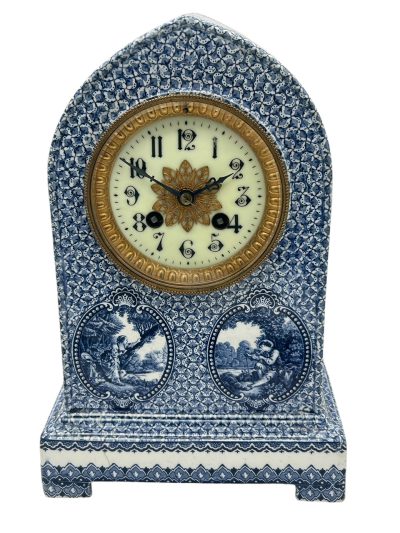 Gorgeous Delftware Studio Pottery Mantel Clock – 8 Day bell striking Pottery Mantel Clock French mantel clock Antique Clocks 6