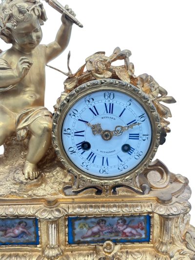 Exquisite Antique French Ormolu Cherub Figural Mantel sevres clock – ca 1860 - Image 12