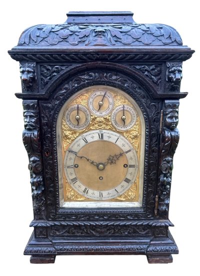 Outstanding Hand Carved oak English 8 bell dual chime Triple fusee bracket clock Triple Fusee Antique Clocks 19