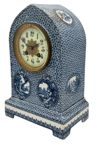 Gorgeous Delftware Studio Pottery Mantel Clock – 8 Day bell striking Pottery Mantel Clock French mantel clock Antique Clocks 7