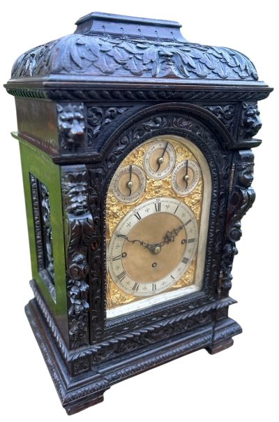 Outstanding Hand Carved oak English 8 bell dual chime Triple fusee bracket clock Triple Fusee Antique Clocks 20