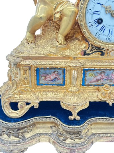 Exquisite Antique French Ormolu Cherub Figural Mantel sevres clock – ca 1860 - Image 14