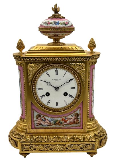 Outstanding Antique French Pink Sevres Ormolu Mantel Clock – ca1860 Sevres Antique Clocks 3