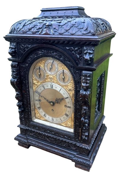 Outstanding Hand Carved oak English 8 bell dual chime Triple fusee bracket clock Triple Fusee Antique Clocks 21