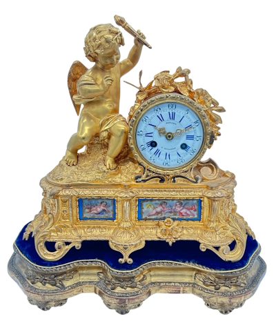 Exquisite Antique French Ormolu Cherub Figural Mantel sevres clock – ca 1860 French ormolo mantel clock Antique Clocks 3