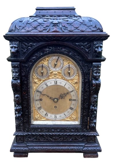 Outstanding Hand Carved oak English 8 bell dual chime Triple fusee bracket clock Triple Fusee Antique Clocks 3