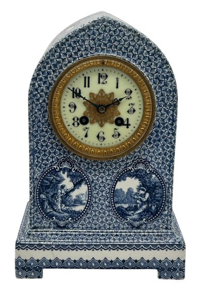 Gorgeous Delftware Studio Pottery Mantel Clock – 8 Day bell striking Pottery Mantel Clock French mantel clock Antique Clocks 3