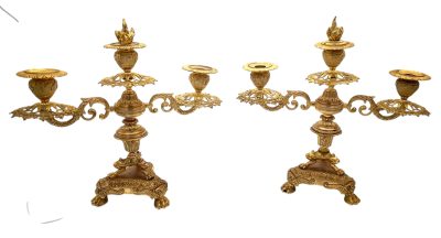 Stunning Antique French Ormolu Bronze 3 Branch Candlelabra Pair candelabra's Antique Clocks 3