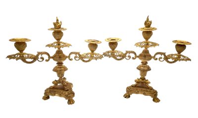 Stunning Antique French Ormolu Bronze 3 Branch Candlelabra Pair candelabra's Antique Clocks 13