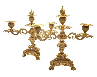 Stunning Antique French Ormolu Bronze 3 Branch Candlelabra Pair candelabra's Antique Clocks 14