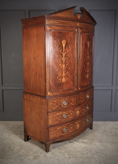 Rare Regency Marquetry Inlaid Mahogany Linen Press Linen press Antique Cabinets 3