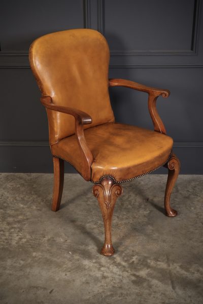 Pair of Queen Anne Style Walnut & Leather Armchairs armchairs Antique Chairs 5