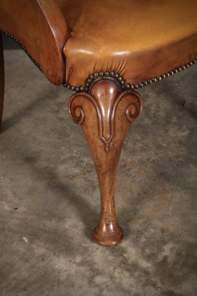 Pair of Queen Anne Style Walnut & Leather Armchairs armchairs Antique Chairs 6