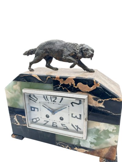 Fabulous French Art Deco Marble & Retriever Dog Figural Mantel Clock Set – ca1920 mantel clock set Antique Clocks 9