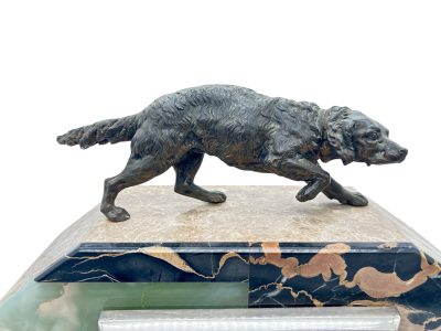 Fabulous French Art Deco Marble & Retriever Dog Figural Mantel Clock Set – ca1920 mantel clock set Antique Clocks 7