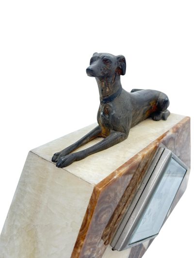 Beautiful French Art Deco Marble & Greyhound Dog Figural Mantel Clock – ca1920 French mantel clock Antique Clocks 11