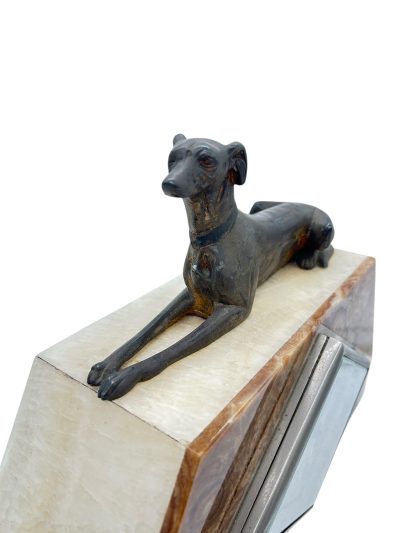 Beautiful French Art Deco Marble & Greyhound Dog Figural Mantel Clock – ca1920 French mantel clock Antique Clocks 10