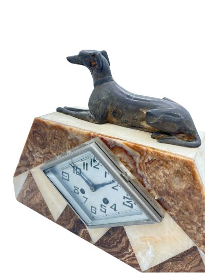 Beautiful French Art Deco Marble & Greyhound Dog Figural Mantel Clock – ca1920 French mantel clock Antique Clocks 9