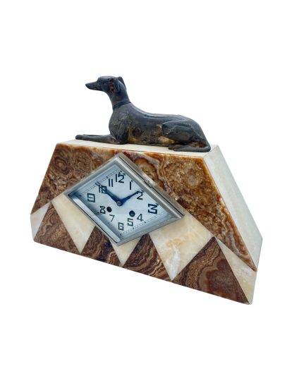 Beautiful French Art Deco Marble & Greyhound Dog Figural Mantel Clock – ca1920 French mantel clock Antique Clocks 8