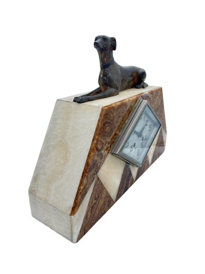 Beautiful French Art Deco Marble & Greyhound Dog Figural Mantel Clock – ca1920 French mantel clock Antique Clocks 12