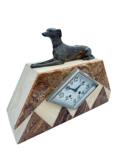 Beautiful French Art Deco Marble & Greyhound Dog Figural Mantel Clock – ca1920 French mantel clock Antique Clocks 6