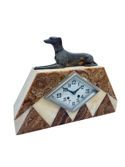 Beautiful French Art Deco Marble & Greyhound Dog Figural Mantel Clock – ca1920 French mantel clock Antique Clocks 5