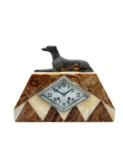 Beautiful French Art Deco Marble & Greyhound Dog Figural Mantel Clock – ca1920 French mantel clock Antique Clocks 3