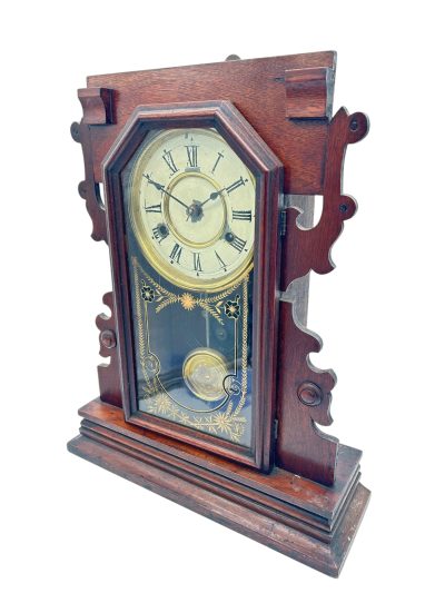 Lovely American Gingerbread Mantel Clock by New Haven - Image 8