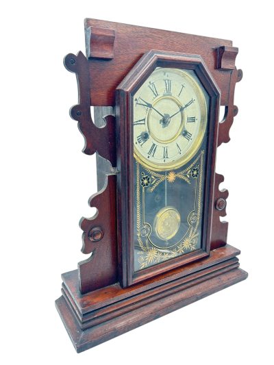 Lovely American Gingerbread Mantel Clock by New Haven - Image 4