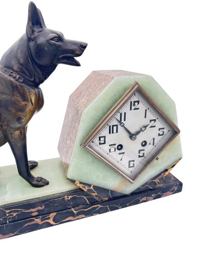 Stunning French Art Deco Marble & Alsatian Dog Figural Mantel Clock – ca1920 French mantel clock Antique Clocks 14