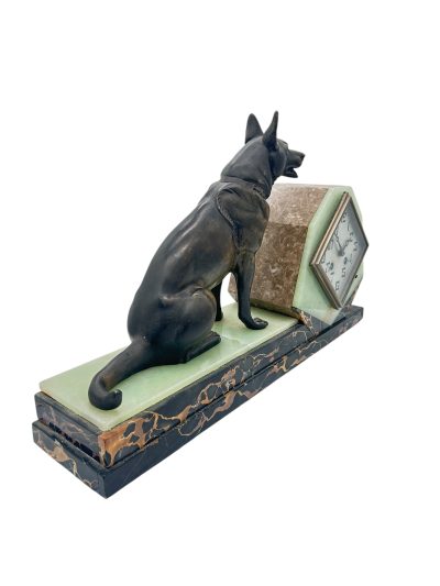 Stunning French Art Deco Marble & Alsatian Dog Figural Mantel Clock – ca1920 French mantel clock Antique Clocks 13