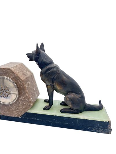 Stunning French Art Deco Marble & Alsatian Dog Figural Mantel Clock – ca1920 French mantel clock Antique Clocks 11