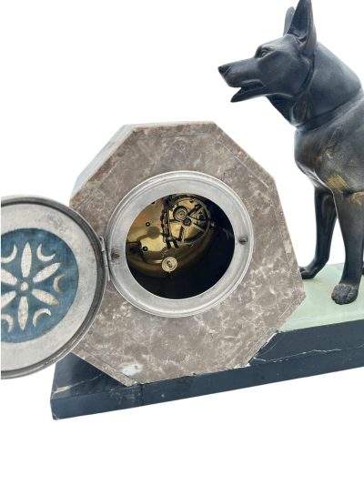 Stunning French Art Deco Marble & Alsatian Dog Figural Mantel Clock – ca1920 French mantel clock Antique Clocks 10