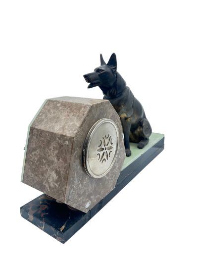 Stunning French Art Deco Marble & Alsatian Dog Figural Mantel Clock – ca1920 French mantel clock Antique Clocks 9