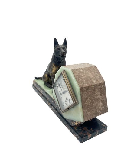 Stunning French Art Deco Marble & Alsatian Dog Figural Mantel Clock – ca1920 French mantel clock Antique Clocks 7