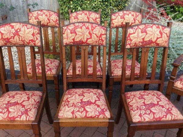 Set of 8 Arts & Crafts Walnut Dining Chairs c1910 Antique, Walnut, Antique Chairs 6