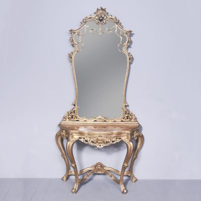 Victorian Rococo Hand-Carved Giltwood Console Table with Mirror Antique Furniture 3