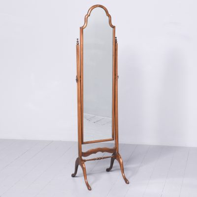 Neat Sized Queen Anne Style Walnut Cheval Mirror Antique Mirrors 3